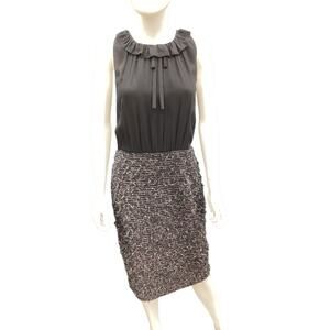 St.John Women’s Dress SZ 8 Silk/ Boucle Fine Knit Bottom Sleeveless Black Silver